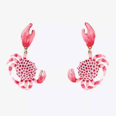满39包邮zara夏季新品女装动物形质感优雅吊饰耳坠粉色螃蟹造型