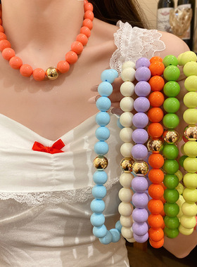 欧美夸张彩色圆珠手链项链套装时尚个性几何串珠首饰2026新款配饰