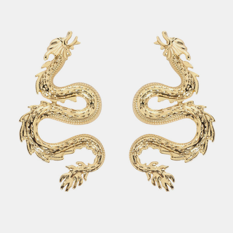 满39包邮zara肯豆同款中国龙雕刻嘻哈风中性耳环龙耳坠耳饰女耳夹