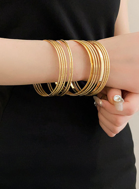 欧美多层金属手镯时尚个性冷淡风几何手环气质高级感手饰