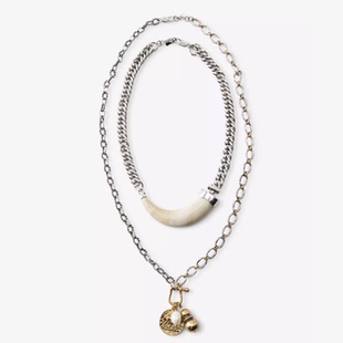 满39包邮zara夏季新品女装2条叠戴动物角形吊坠项链