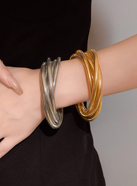 欧美风多层弹簧手镯小众设计冷淡风手环个性百搭设计感手饰