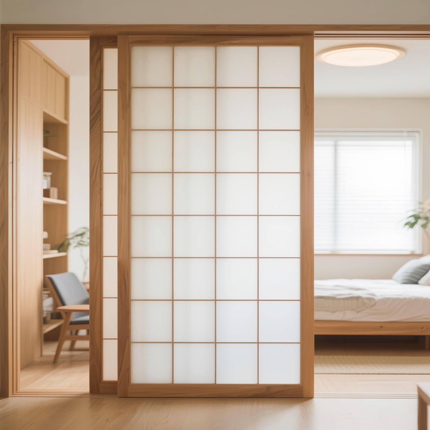 叶湖山榻榻米实木格子门窗定制