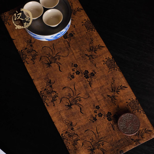 慢蓝 | 香云纱红云纱提花双面   国风茶道布艺手工 小方席50*22cm