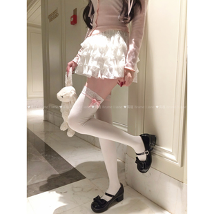 雾蔓 Brume /纯白之恋 甜美蕾丝边蝴蝶结过膝长筒黑白洛丽塔丝袜