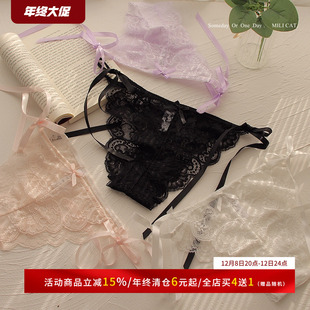纯棉裆少女三角裤 薄款 女纯欲性感透明绑带夏季 斩男甜系全蕾丝内裤
