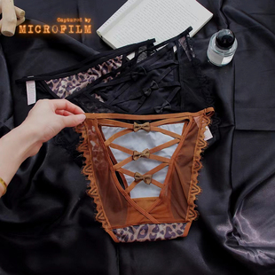 悄然吸引 女镂空交叉豹纹中低腰纯棉裆女生 欧美纯欲性感蕾丝内裤