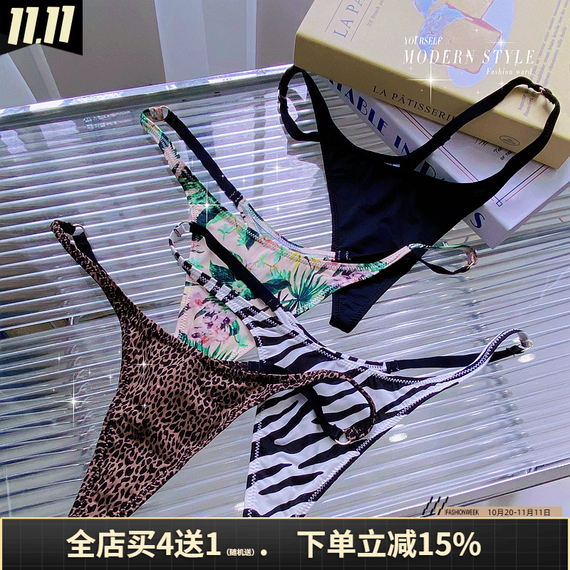 细带豹纹性感简约低腰新款丁字裤