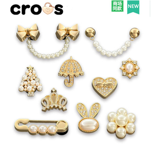 crocs洞洞鞋花装饰珍珠链条