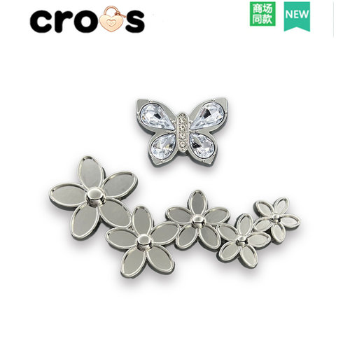 Crocs银色水钻蝴蝶花朵鞋扣鞋花