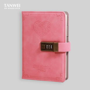 B6复古密码本带锁日记本创意柔软手感皮面本内页加厚116张环保道林纸手帐本盖章本密码锁钥匙学生笔记本本子