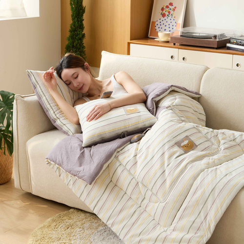 小清新全棉水洗棉抱枕被子两用二合一靠枕办公室午睡纯棉空调被夏