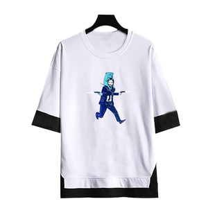 疾速追杀4John Wick基努急速特攻欧美电影印花假两件宽松五分袖夏