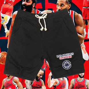 美式快船新标志印花短裤哈登伦纳德同款男女宽松运动抽绳五分卫裤