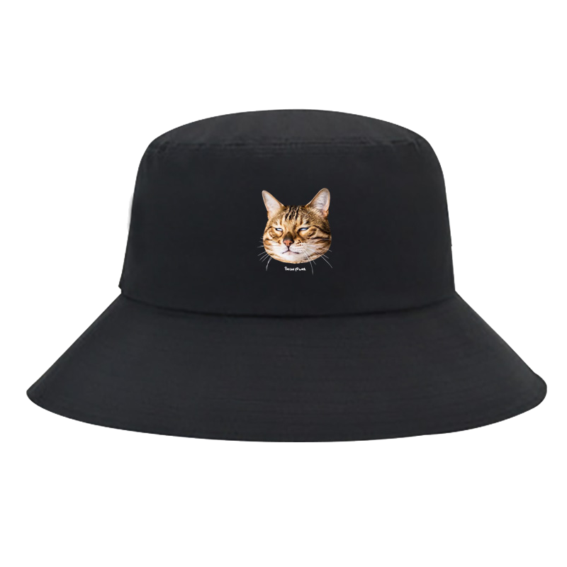 被迫上班的猫印花男女遮阳渔夫帽
