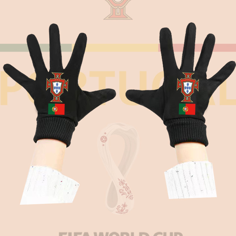 葡萄牙C罗足球运动训练比赛纪念世界杯球迷周边分指触屏防寒手套