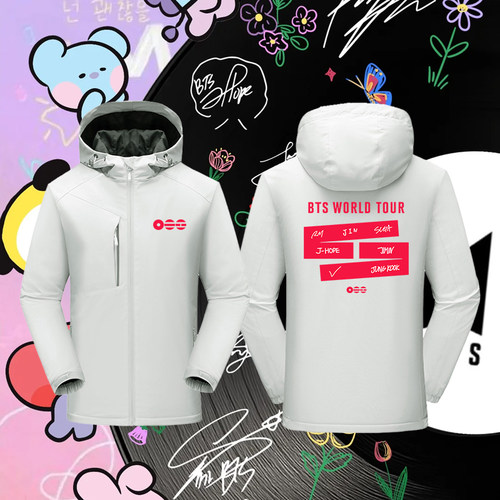 BTS WORLD TOUR防弹少年团演唱会周边印花冲锋衣男女粉丝应援外套