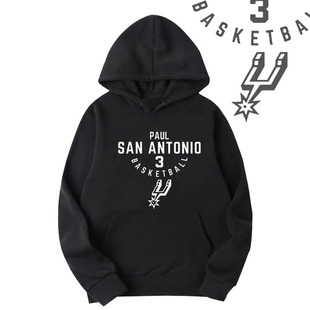 篮球马刺队保罗3号训练服运动休闲潮流印花带帽卫衣男女宽松帽衫
