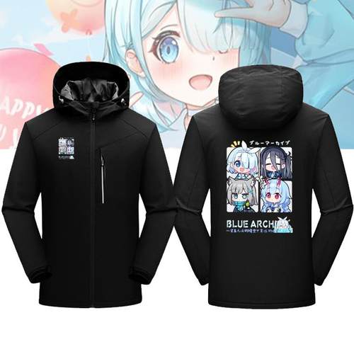 碧蓝蔚蓝档案周边印花连帽冲锋衣