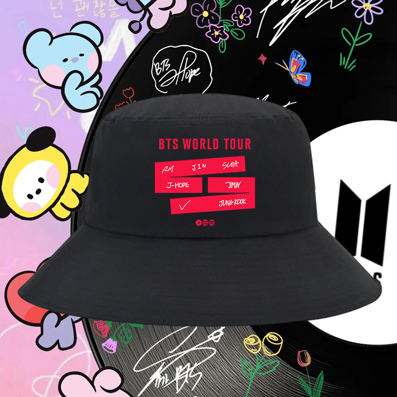 BTS WORLD TOUR防弹少年团演唱会周边印花渔夫帽男女粉丝应援盆帽