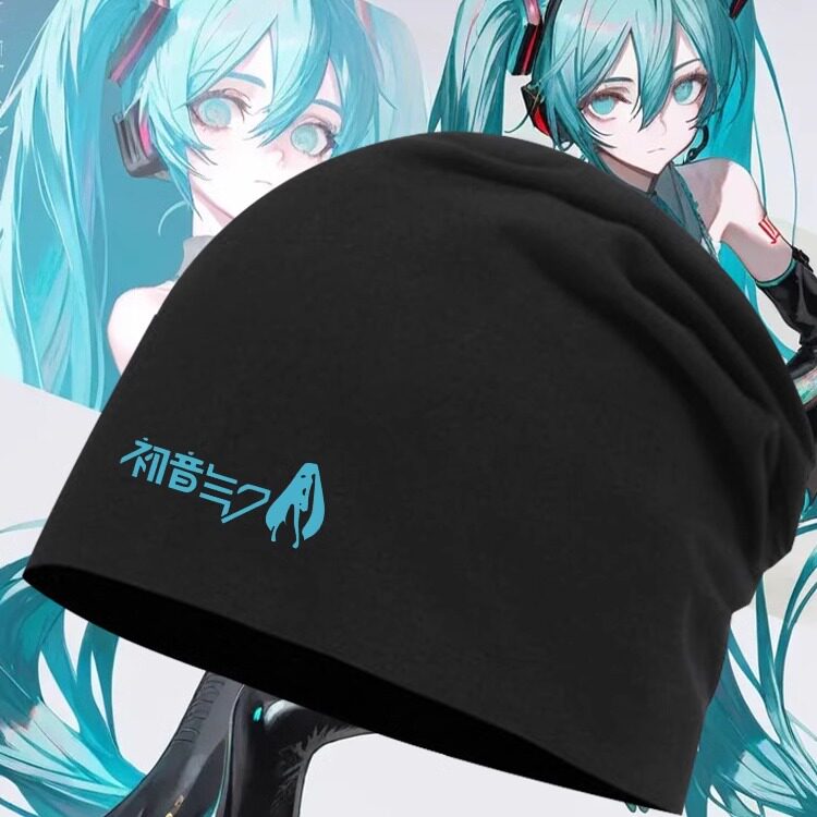 MIKU初音二次元未来周边霓虹印花包头帽男女纯棉防风潮流堆堆帽子