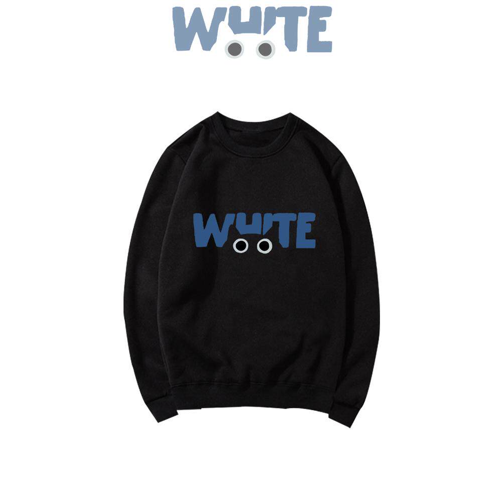 黑色猫WHITE英文简约趣味印花男女休闲宽松圆领卫衣无帽套头上衣