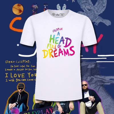 2025年Cold Play酷玩乐队专辑复古印花短袖男女宽松纯棉T恤上衣服
