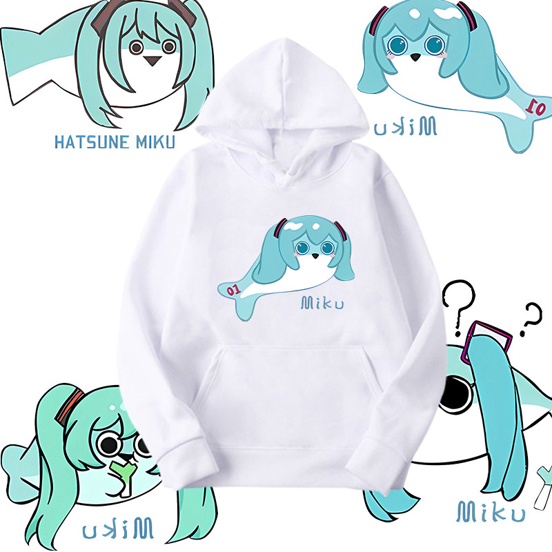 动漫周边初音MIKU未来联名萨卡班甲鱼印花连帽卫衣男女宽松上衣服