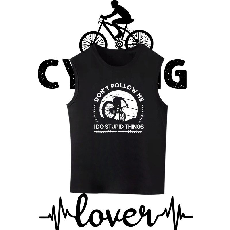 山地车单车bike自行车环法大赛爱好者印花无袖背心男女宽松上衣服