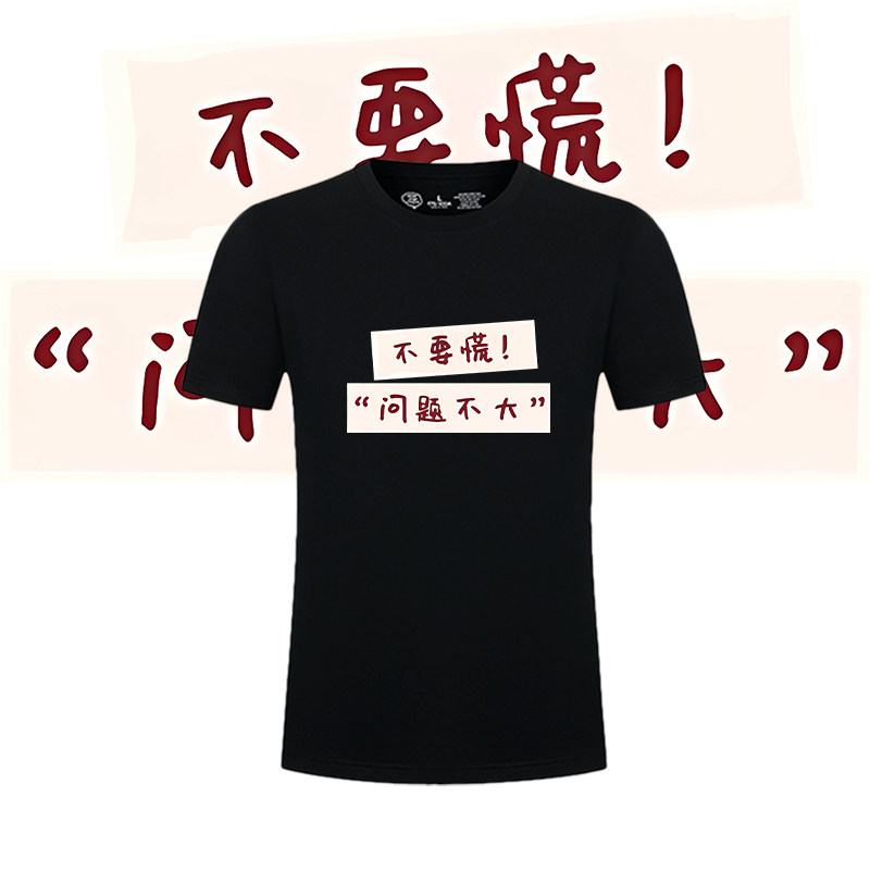 国潮搞笑个性文字不要慌印花P短袖男女港风潮流宽松纯棉圆领T恤夏