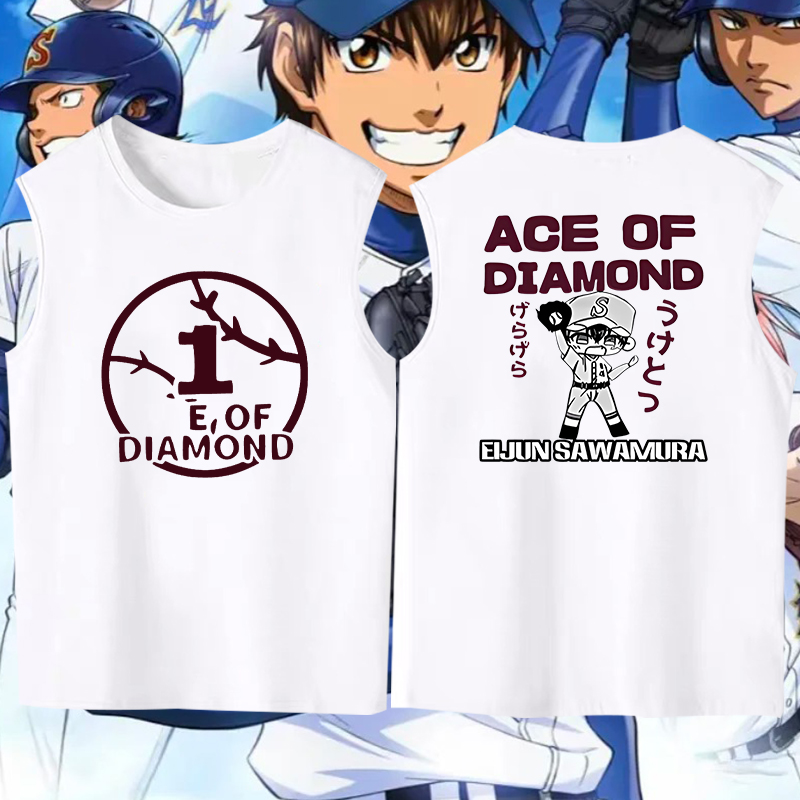 钻石王牌动漫周边印花背心男女青少年休闲宽松无袖纯棉圆领痛衣T