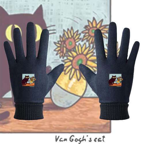 向日葵猫咪梵高名画印花手套