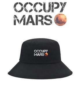 马斯克同款占领火星OCCUPY MARS SpaceX印花渔夫帽纯棉遮阳盆帽子