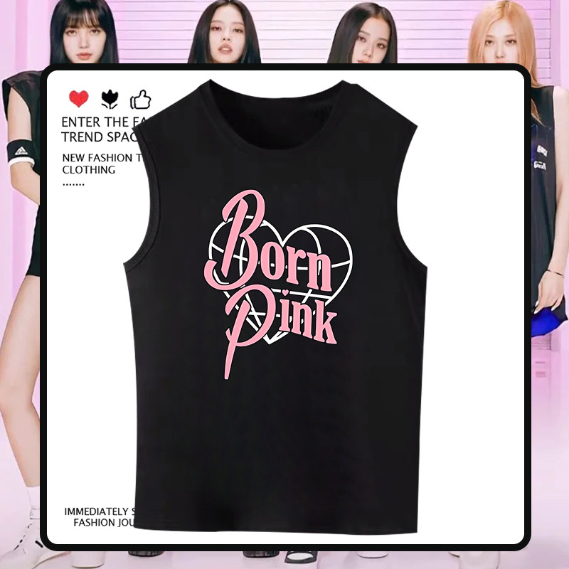爱心blackpink周边同款演唱会粉丝应援服印花背心宽松纯棉无袖T夏