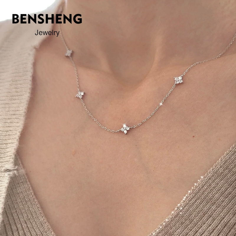 BENSHENG四叶草925银锆石项链女