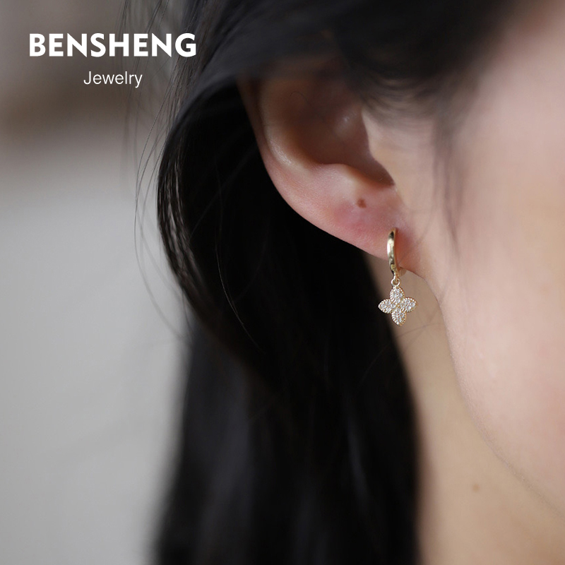 BENSHENG925纯银四叶草耳环女