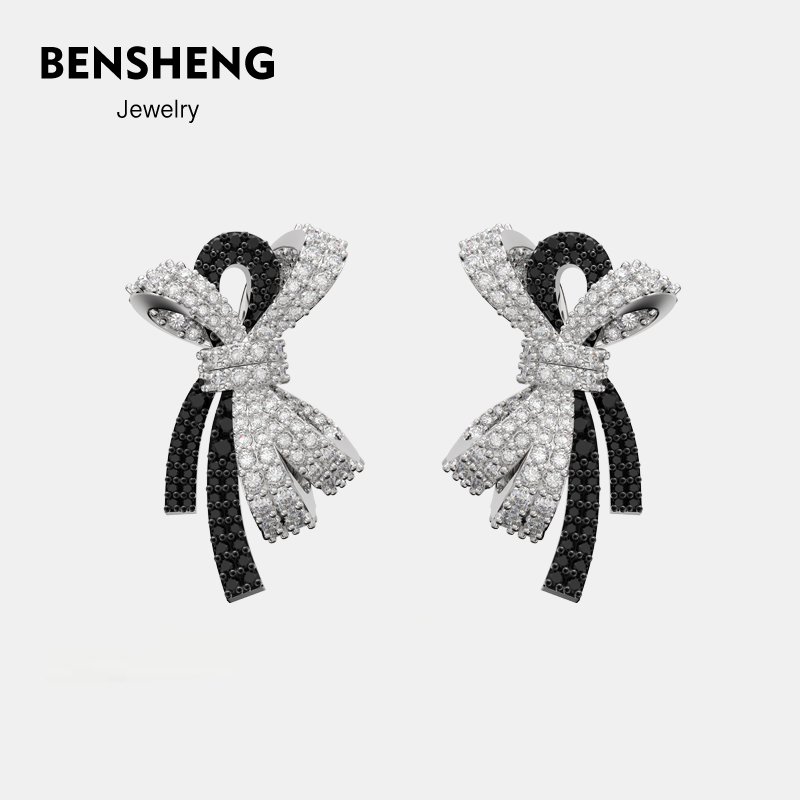 BENSHENG蝴蝶结丝带耳钉女法式轻奢原创小众设计感耳饰品