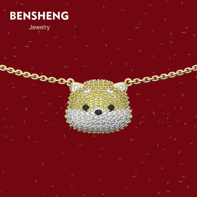 BENSHENG柴犬财圆滚滚狗狗项链女锁骨链发财招财新中式耳饰品饰品