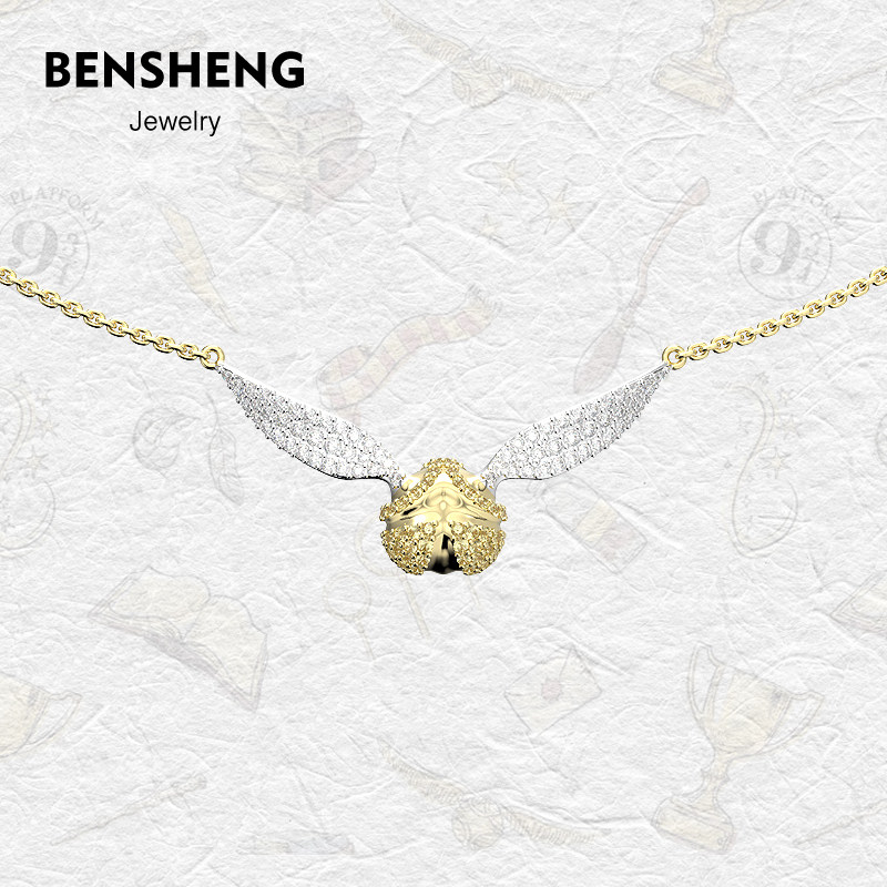BENSHENG金色飞贼项链女锁骨链满镶锆石毛衣链高级感轻奢原创饰品