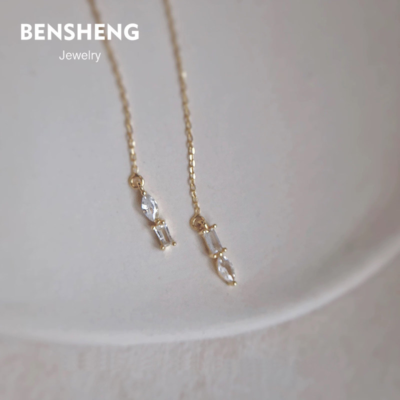 BENSHENG迷你几何925纯银耳线女shining简约法式轻奢耳钉耳饰品