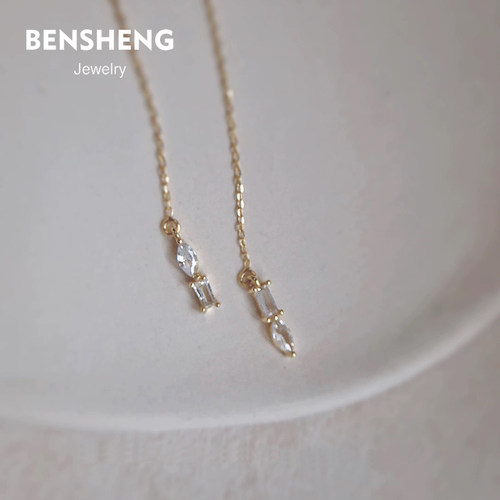 BENSHENG法式几何925纯银耳线女