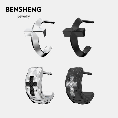 BENSHENG熔岩十字架耳钉中性风