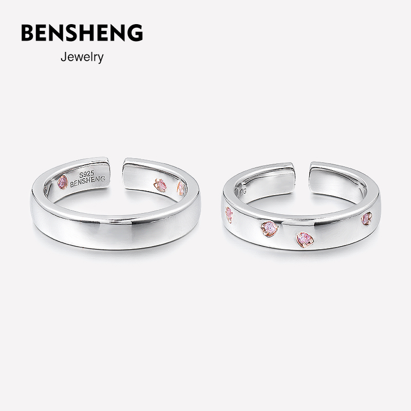 bensheng樱花纯银结婚开口可调节
