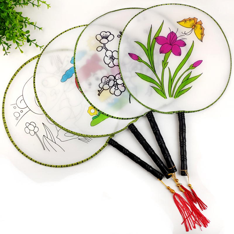 Xi Bao Blank tape pattern children diy manual painting Fan Graffiti circular fan Gongshan Yuan Fan Fine Arts Material Sciencein the Toy/Childs/Puzzle/Building block/Model , Handmade/Creative DIY , White mold coloring/Painted Die  category - from Buy2taobao.com to provide professional Taobao agent buy service
