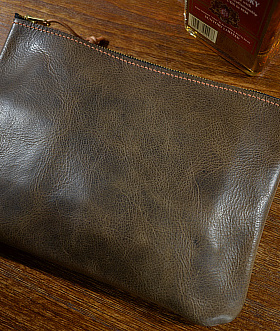 阿美咔叽vintage复古雅痞意大利植鞣牛皮talon拉链手拿收纳软包