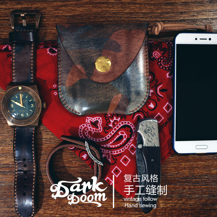 vintage阿美咔叽美式复古RRL风格手工迷彩植鞣简约牛皮零钱包卡包