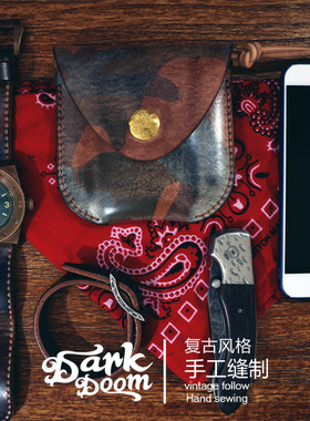 vintage阿美咔叽美式复古RRL风格手工迷彩植鞣简约牛皮零钱包卡包