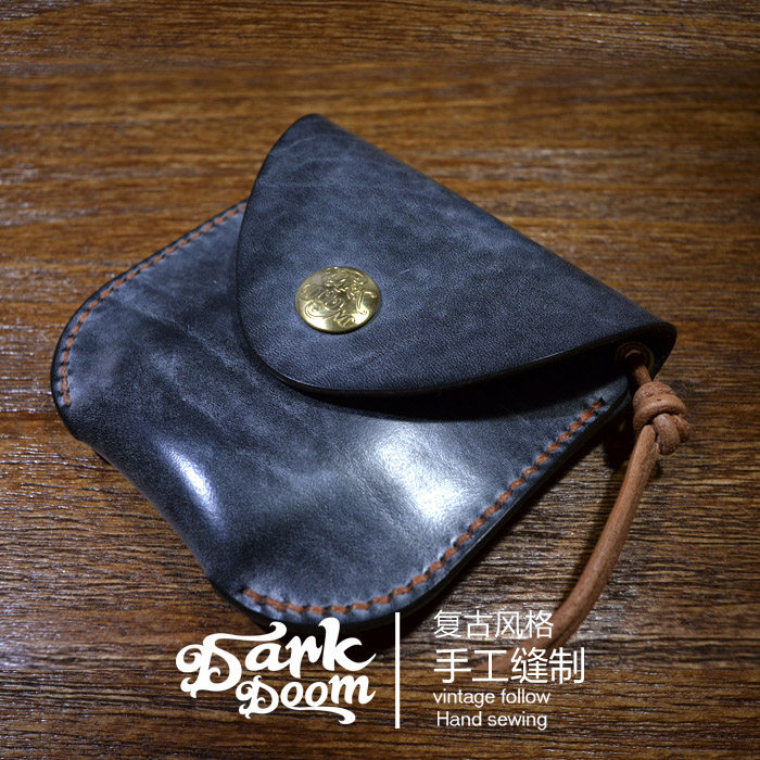 vintage阿美咔叽美式复古RRL风格手工迷彩植鞣简约牛皮零钱包卡包