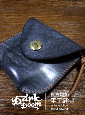 vintage阿美咔叽美式复古RRL风格手工迷彩植鞣简约牛皮零钱包卡包