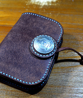 低价美式复古阿美咔叽vintage手工牛皮样品短款财布钱包